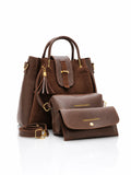 Elyra Luxe 3-Piece Tote Set in brown with pouch and wallet